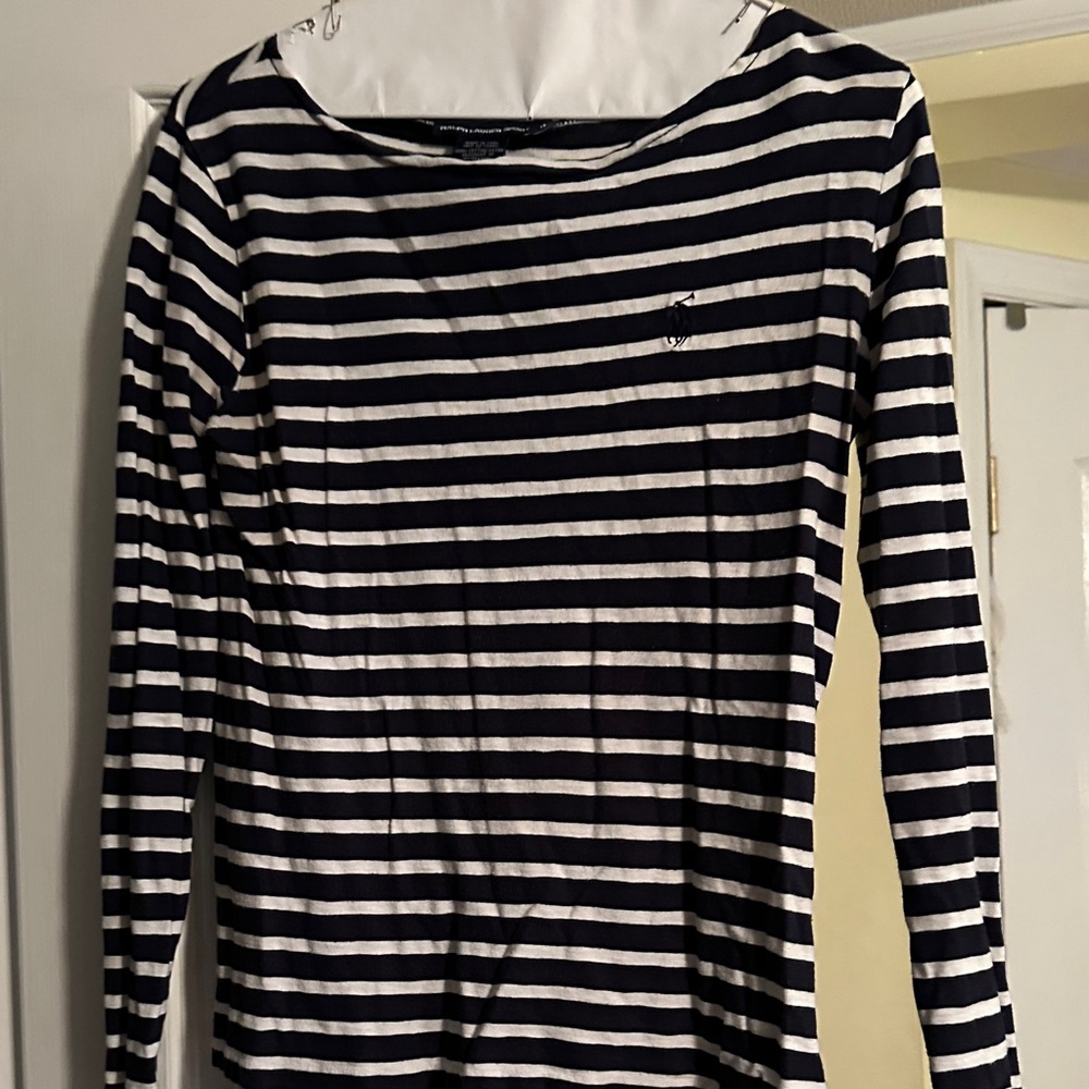 Ralph Lauren Sport Navy and White Striped Long Sleeve Tee - Picture 1 of 4